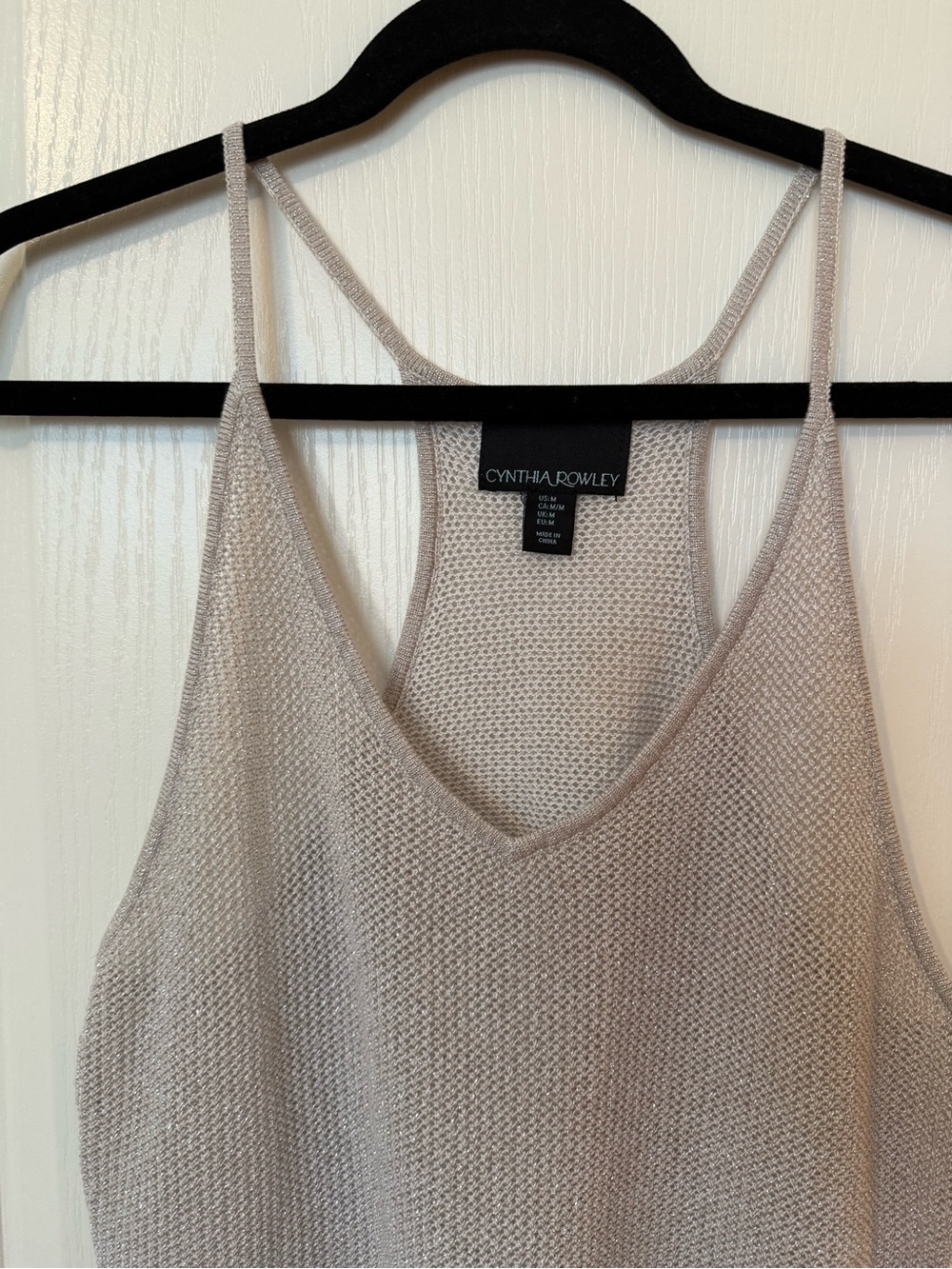 Cynthia Rowley Shimmer Knit V-Neck Tank in Light Silver-Beige - Picture 3 of 8